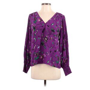 Tanya Taylor Silk Purple Floral Blouse